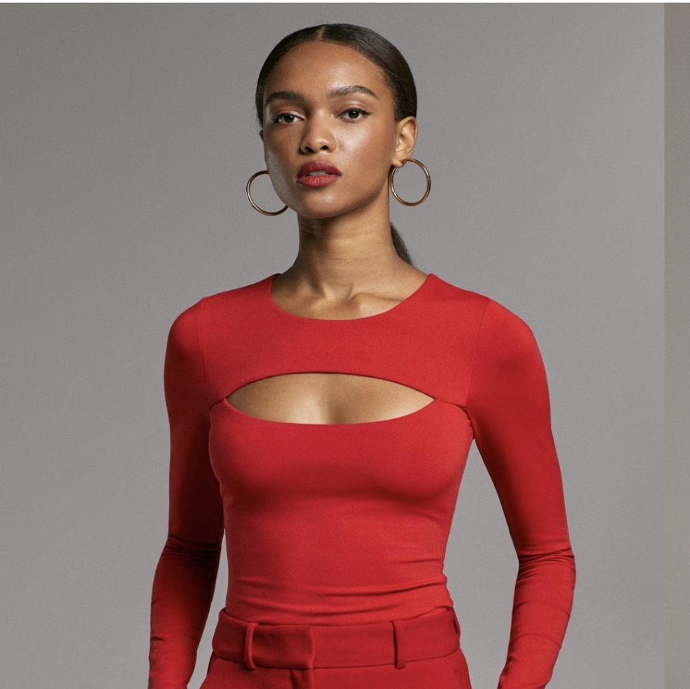 Babaton Red Cutout Long Sleeve Top